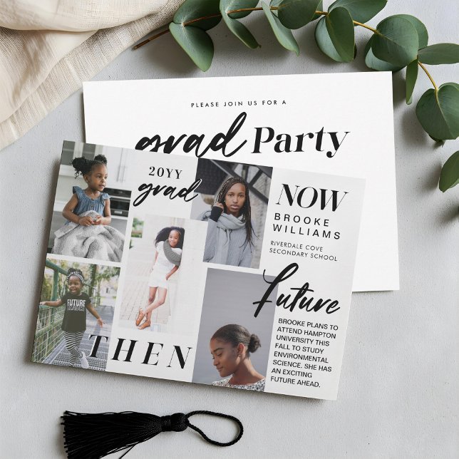 Convite Ao longo dos anos - agora e depois graduação 5 Fot (Through the Years - Now & Then Graduation 5 Photo Invitation)