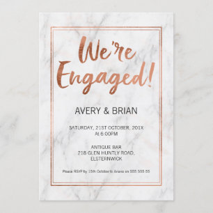 Convite Ao Noivado Rosa Dourado E Marble