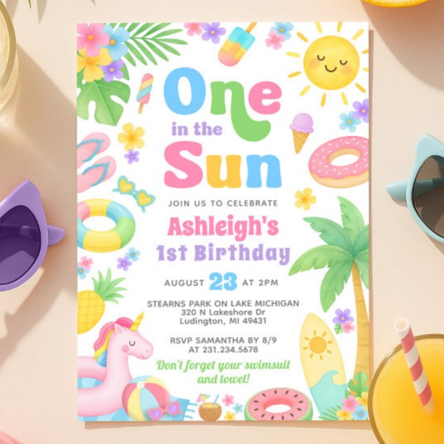 Convite ao primeiro aniversario de Verão - Um no S (Summer 1st Birthday Invitation - One in the Sun)