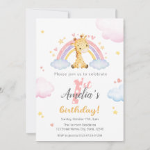 Convite ao primeiro aniversario - Girafa e arco-ír