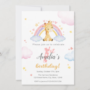 Convite ao primeiro aniversario - Girafa e arco-ír