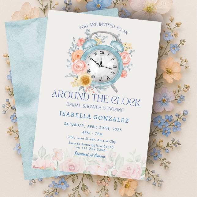 Convite Ao redor do Chá de panela de relógio (Around the Clock Bridal Shower Invitation)