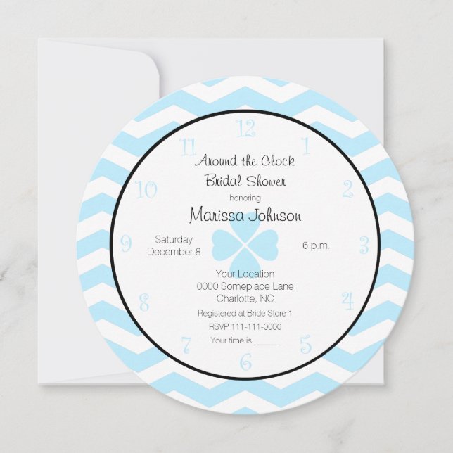 Convite Ao redor do Chá de panela de relógio em azul (Frente)