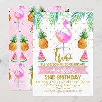 Convite ao segundo aniversário Tropical Flamingo