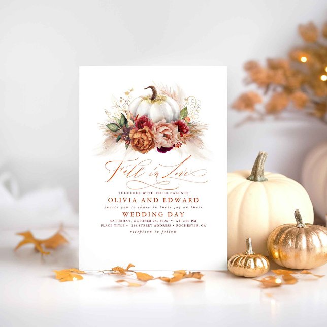 Convite Apaixonada Por Flores De Ferrugem Elegantes (Fall In Love Wedding Invitations)