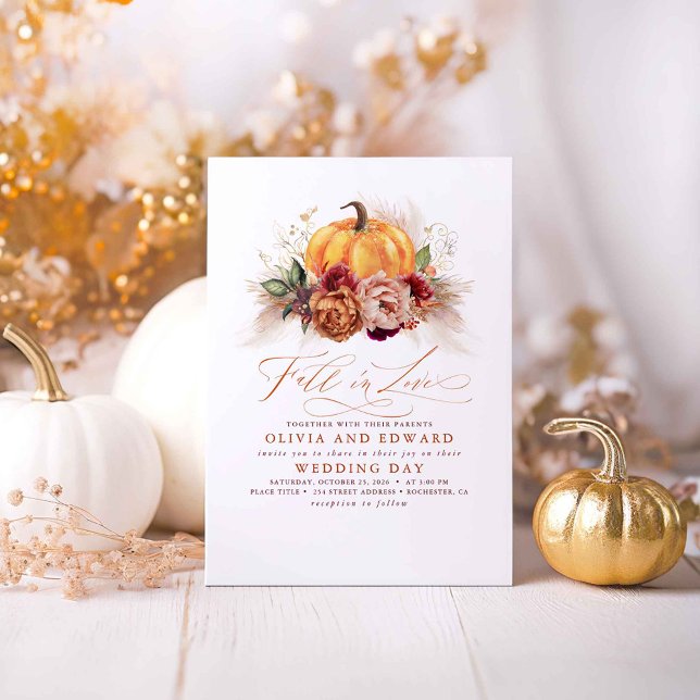 Convite Apaixonada Por Flores De Ferrugem Elegantes (Fall in Love Earthy Rustic Fall Wedding Invitations)