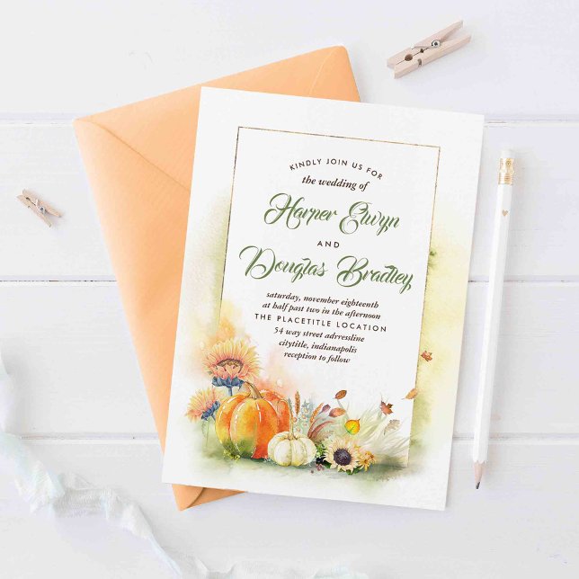Convite Apaixonado | Colheita Sunflower Pumpkins Casamento (Autumn Harvest and Pumpkins Wedding Invitations)
