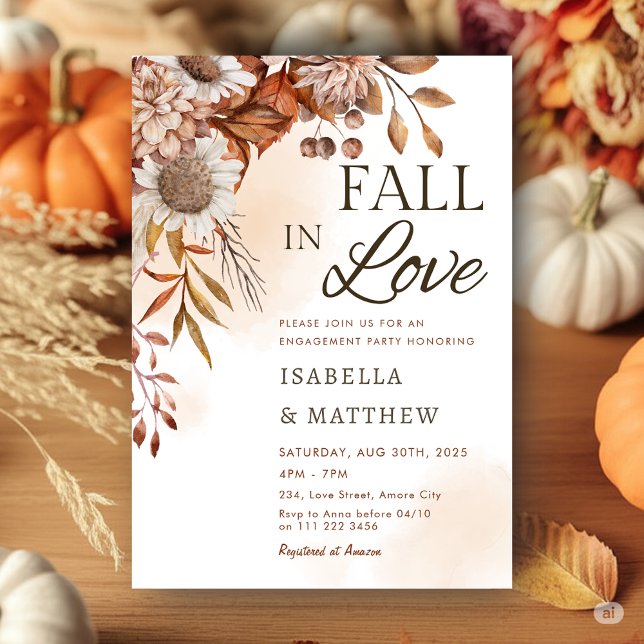 Convite Apaixonado Festa de noivado de girassol ferrugem (Fall in Love Sunflower Engagement Party Boho Rust Invitation)
