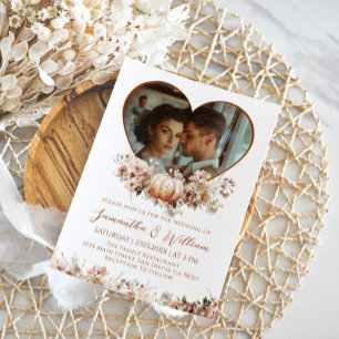 Convite Apaixonado Floral Pumpkin Ouvir Foto Casamento