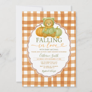 Convite Apaixonado pelo Chá de fraldas Bear Pumpkin Gingha