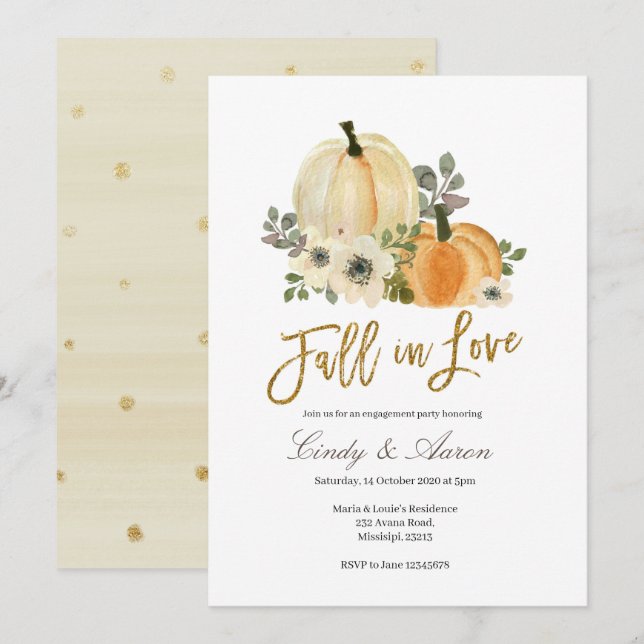 Convite Apaixonado por abóbora festa de noivado (Frente/Verso)