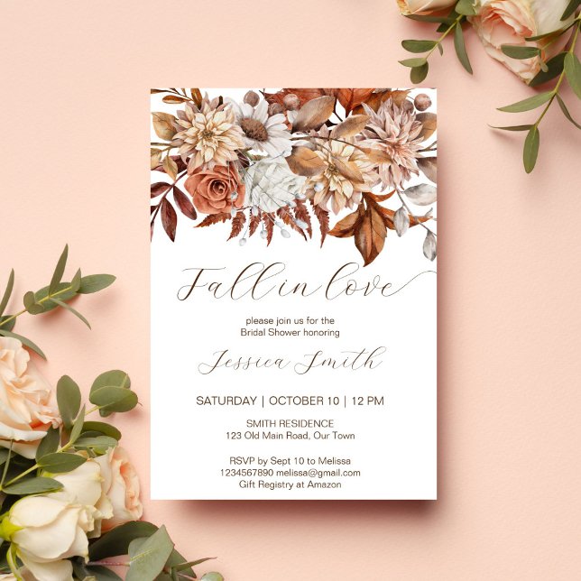 Convite Apaixonado por chá de panela de flores marrom-boho (Fall in love earthy boho desert brown bridal shower template invitation instant digital download )