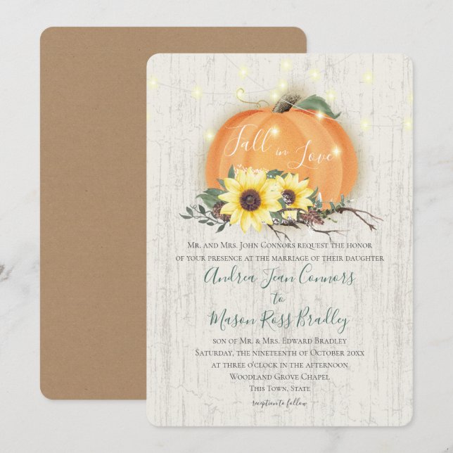 Convite Apaixonado Pumpkin Sunflower & Lights Casamento (Frente/Verso)