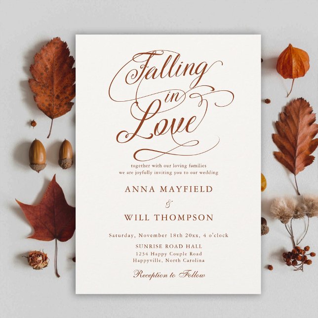 Convite Apaixonando Casamento de Caligrafia Romântica Boho (falling in love wedding invitation terracotta romantic calligraphy elegant boho modern classic chic)