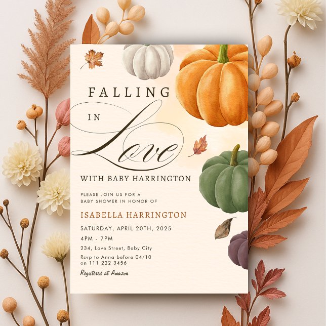 Convite Apaixonando - Queda do Chá de fraldas de abóbora (Falling in Love Fall Pumpkin Baby Shower Invitation)