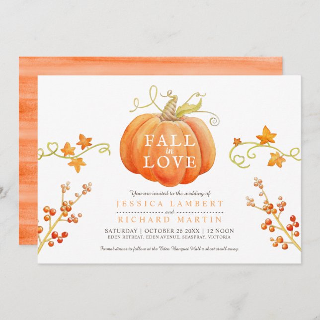 Convite Apaixonar o casamento automático da abóbora (Frente/Verso)