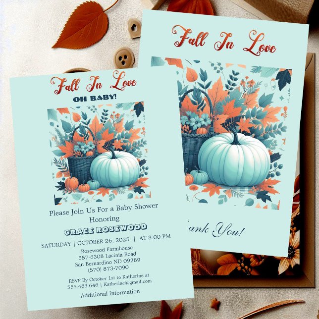 Convite Apaixonar-Se Chá de fraldas Russo De Bompkin (Fall In Love Pumpkin Rustic Country Baby Shower Invitation)