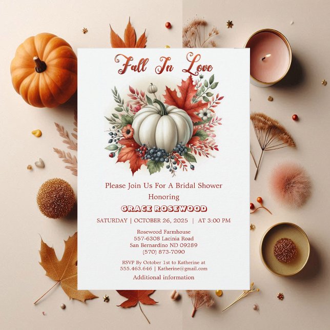 Convite Apaixonar-Se, Chá de panela Russo Da Pumpkin (Fall In Love White Pumpkin Botanical Boho Rustic Invitation)