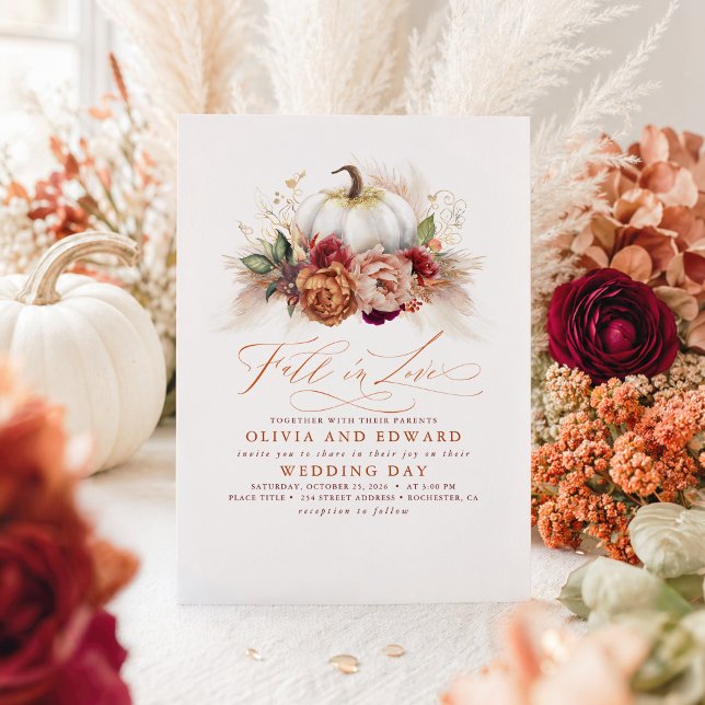 Convite Apaixonar-se Elegante Casamento Flores de Ferrugem (Boho Fall Wedding Invitation)