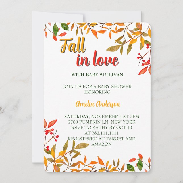 Convite Apaixonar-Se Pelo Chá de fraldas De Bebês De Outon (Frente)