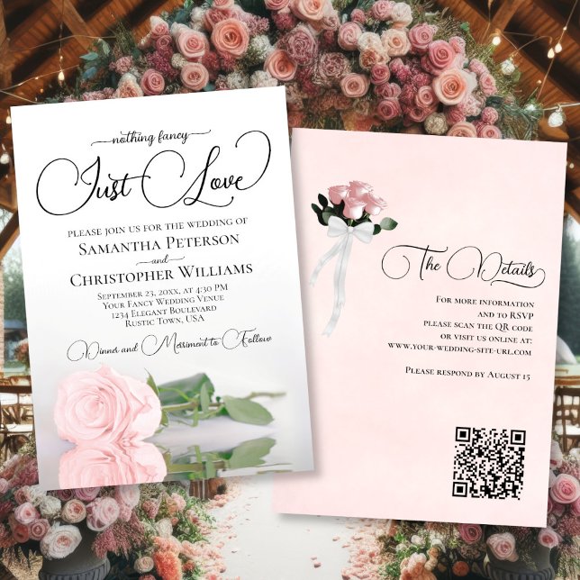 Convite Apenas Adoro Casamento de Código QR Rosa Rosa Rosa (Front/Back)