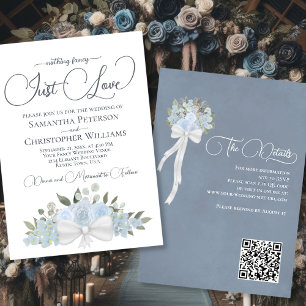 Convite Apenas Ame Casamento com Código QR Floral Boho Azu