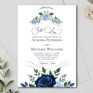 Convite Apenas Ame Rosas Azuis Elegantes Casamento Rico