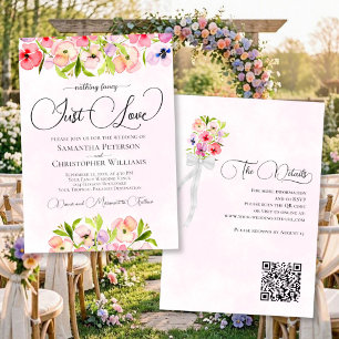 Convite Apenas Amor Aquarela Flores Silvestres Código QR C