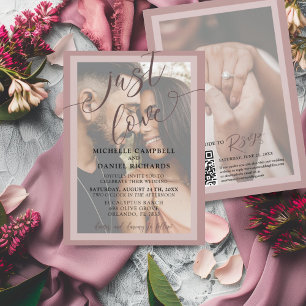 Convite Apenas amor Caligrafia Rosa Dourado & Foto Casamen