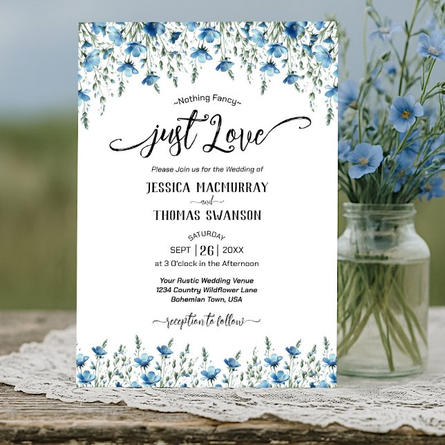 Convite Apenas Amor! Casamento Blue Boho Chic Wildflower (Criador carregado)