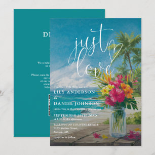 Convite Apenas Amor Casamento Floral Código QR Tropical Pr