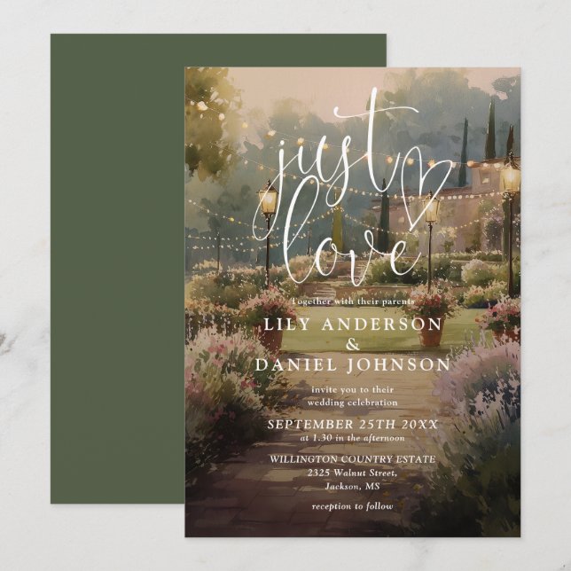 Convite Apenas Amor Elegante Casamento de Campo Rústico no (Frente/Verso)