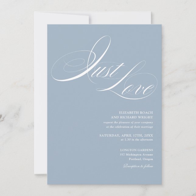 Convite Apenas Amor Elegante Moderno Script Azul Poeirento (Frente)