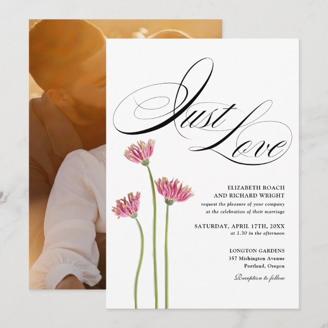 Convite Apenas Amor Florais Elegantes de Flores Silvestres (Frente/Verso)