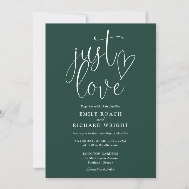 Convite Apenas Amor Moderno Código QR Casamento Verde Esme (Frente)