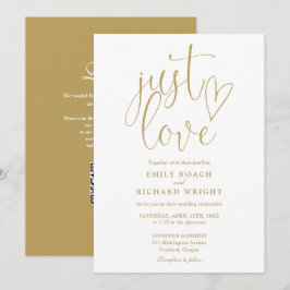 Convite Apenas Amor Moderno Código QR Chic Dourado Casamen