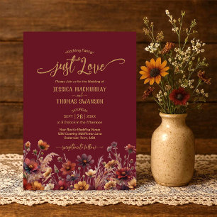 Convite Apenas Amor Rústico Borgonha Boho Flores Silvestre