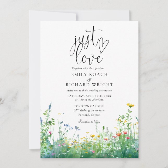 Convite apenas Amor Script Flores Silvestres Casamento Flo (Frente)