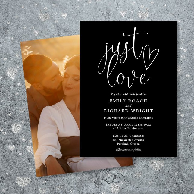 Convite Apenas Amor Script Foto Preto e Branco Casamento (Just Love Script Photo Black And White Wedding Invitation)