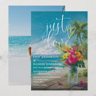 Convite Apenas Amor Tropical Floral Praia Foto Casamento