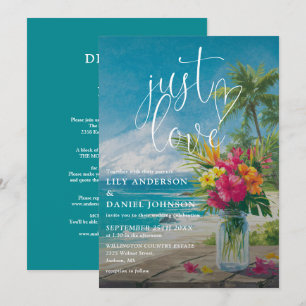 Convite Apenas Amor Tropical Floral Praia Tudo Em Um Casam