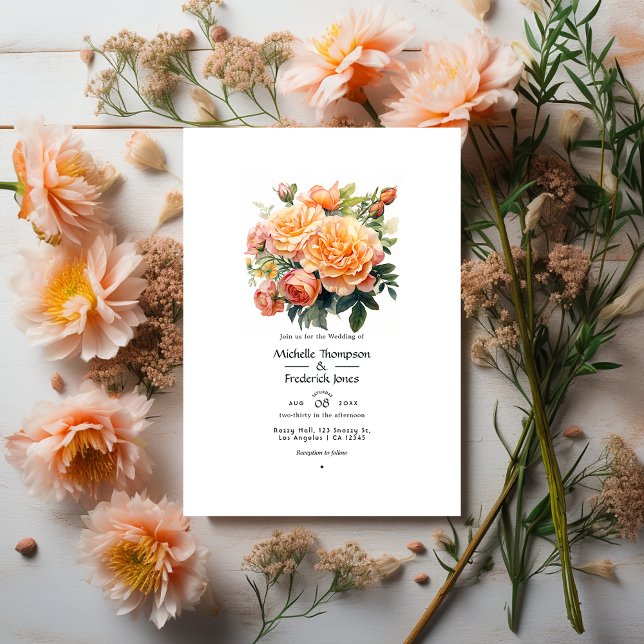 Convite Apenas Casamento de Peachy Floral (Criador carregado)