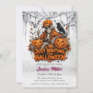 Convite Apenas Esperando pelo Halloween Esqueleto Espeta