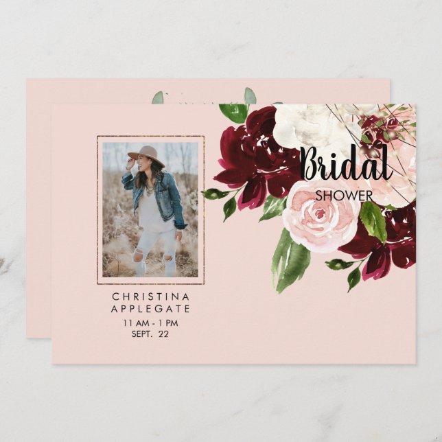 Convite Apenas O Chá de panela Floral De Foto Escamudo Del (Frente/Verso)