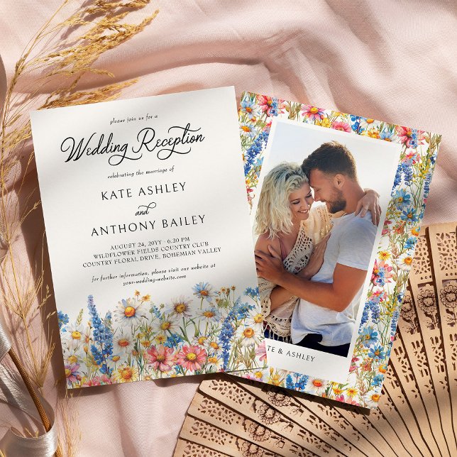 Convite Apenas Recepção de casamento de Fotografia de Flor (Wedding Reception Invitation with photo from Country Wildflower Wedding Collection by Darling & May)