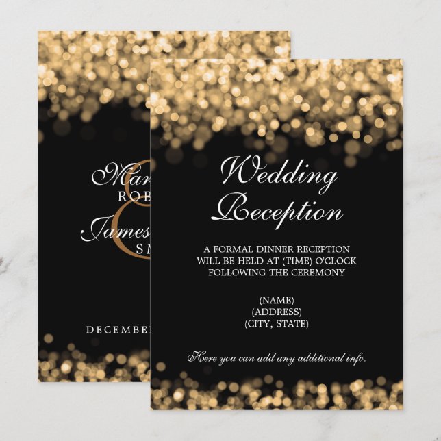Convite Apenas Recepção de Casamento Luzes Douradas (Frente/Verso)