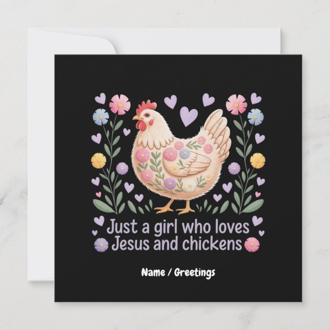 Convite Apenas Uma Menina Que Ama Jesus E Galinhas (Frente)