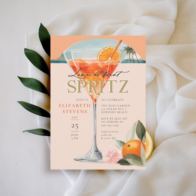 Convite Aperol Spritz Cocktail Orange Chá de panela (aperol spritz bridal shower invitation citrus cocktail summer brunch garden pool party love at first)