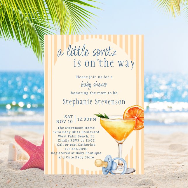 Convite Aperol Spritz Laranja Azul Cítrico Chá de Bebê Men (Criador carregado)