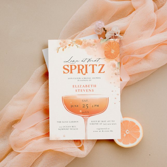 Convite Aperol Spritz Orange Chá de panela de coquetel (aperol spritz bridal shower invitation citrus cocktail theme floral brunch garden pool party summer )